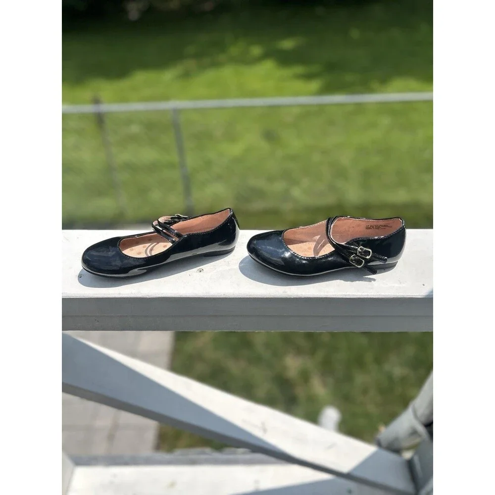 Christie & Jill Girls Black Patent Mary Jane Shoes Size 1 Double Strap
